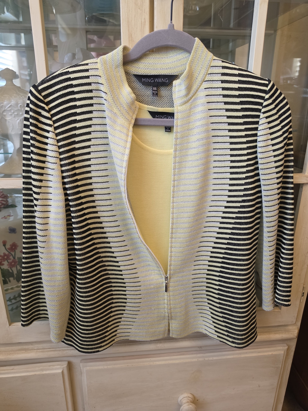 Ming Wang Yellow & Black Striped Zip Front Jacket And Matching Tank Size XS